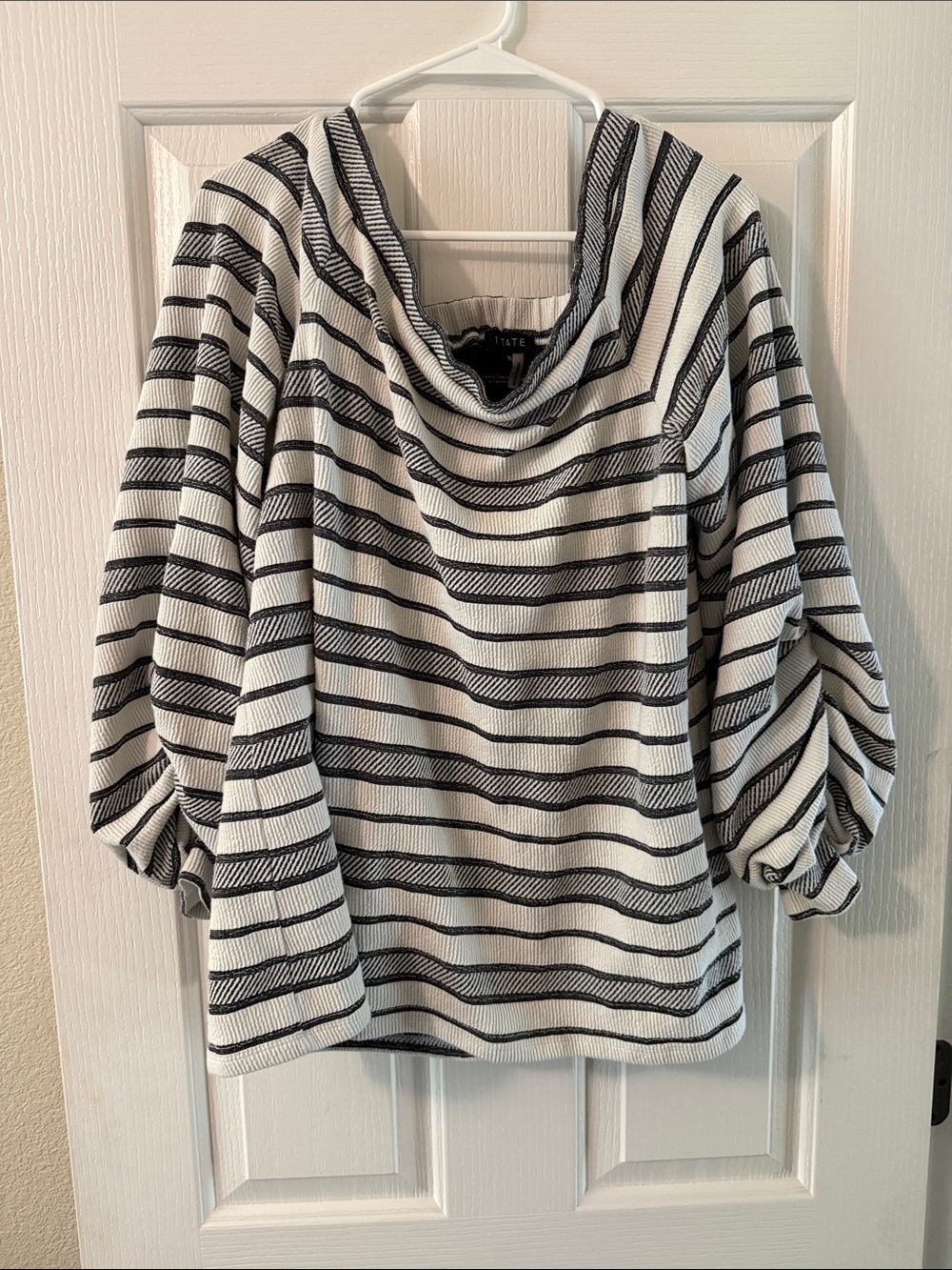 STATE White and Black Striped Cowl Neck Sweater